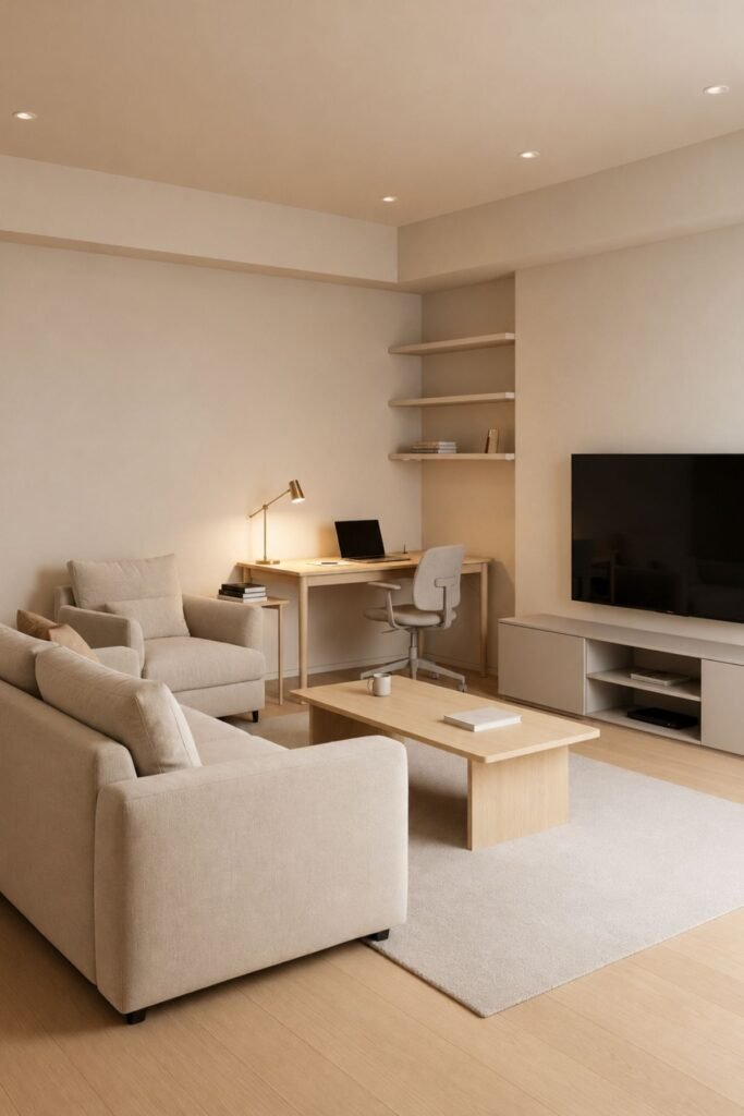 Living room organization ideas with separate reading entertainment and relaxation zones