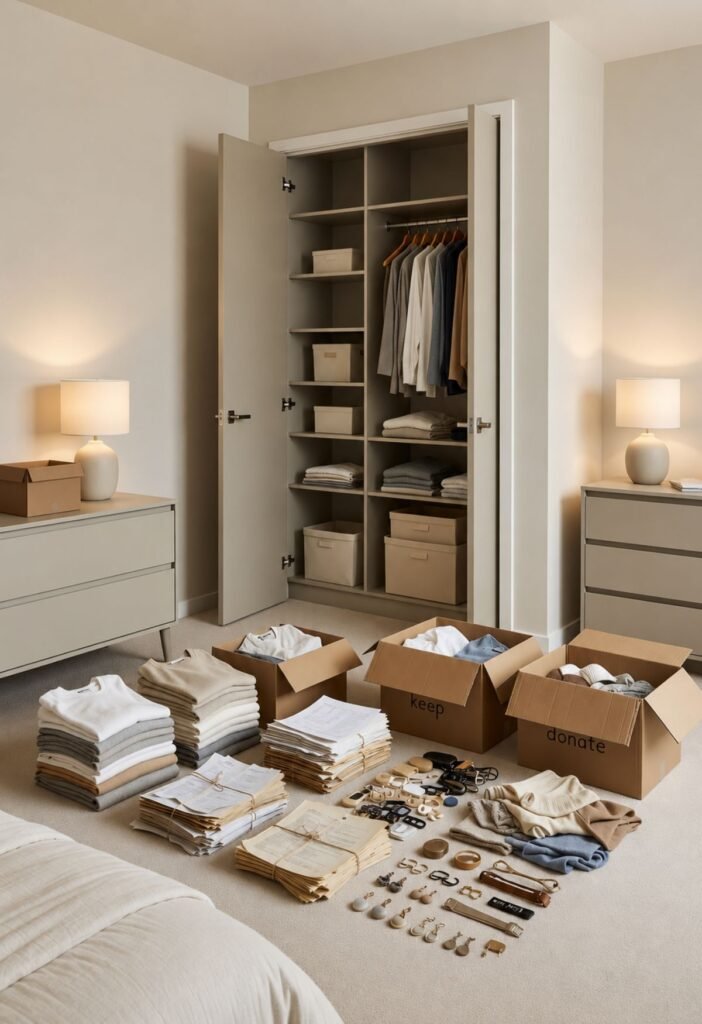 Bedroom decluttering before buying storage organizers