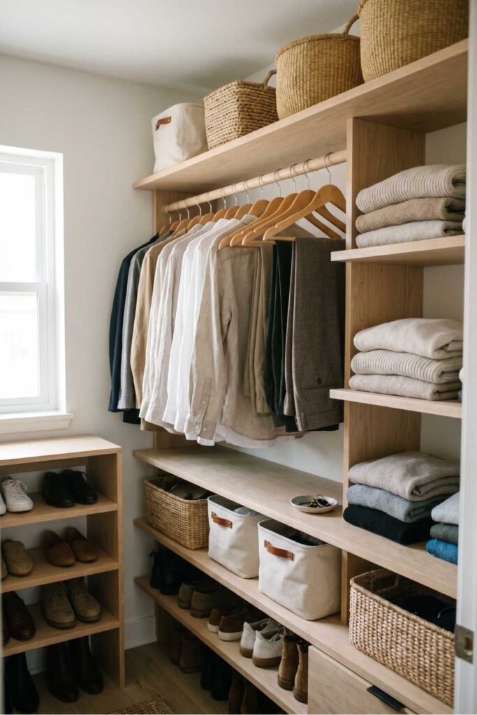 Simple and organized closet with an easy storage system