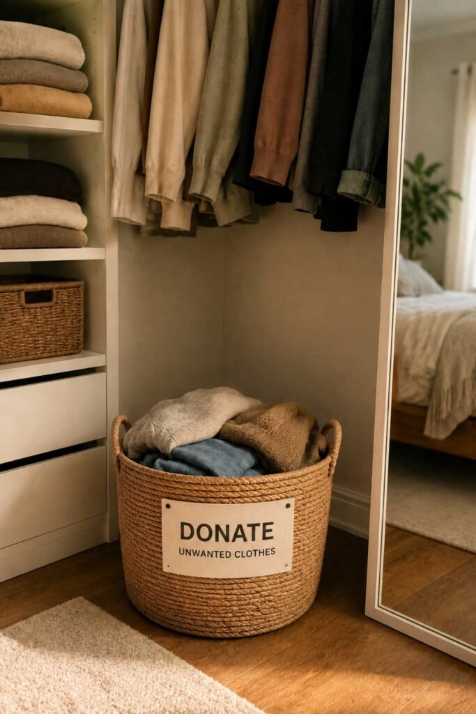 Donation basket inside closet for unwanted clothes