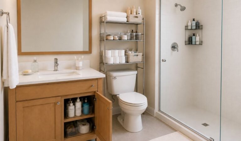 Small bathroom organization ideas with smart storage solutions and clutter-free design