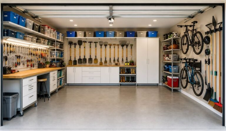 21 garage organization ideas with organized tools, bikes, shelves, and storage solutions