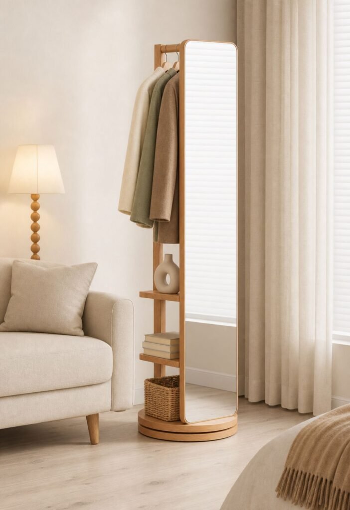 Mirror with hidden storage for a small living room