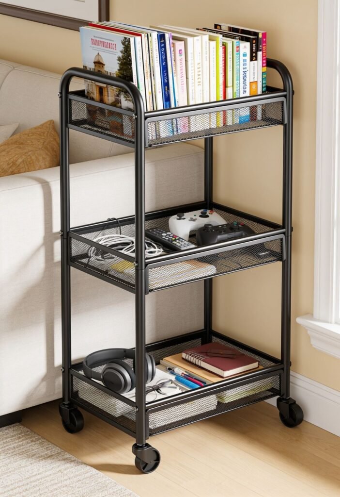 Narrow rolling cart for small living room storage
