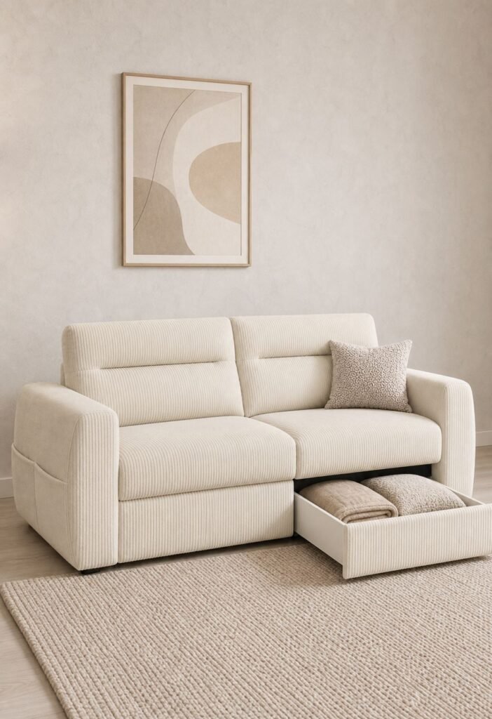 Sofa with built-in storage for a small living room
