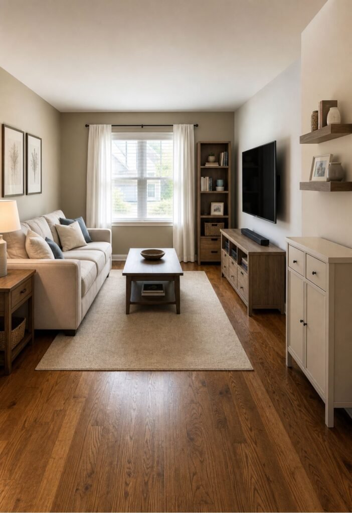 Small living room furniture layout with open floor space