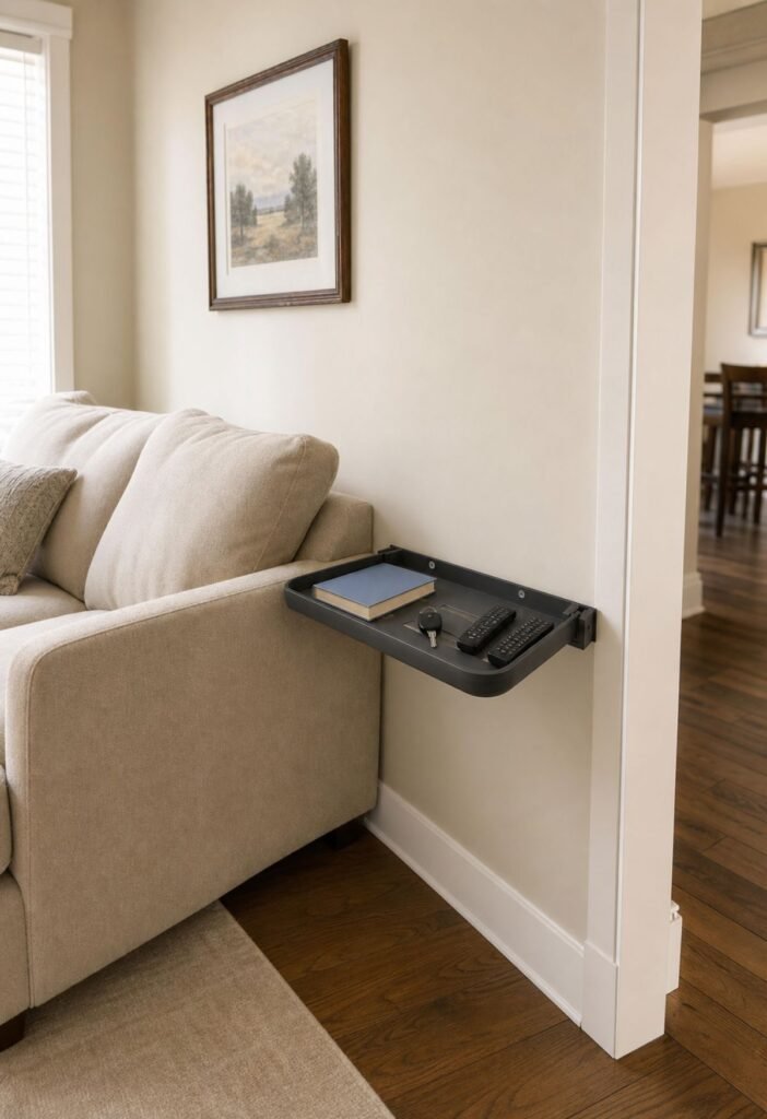 Fold-down wall shelf for small living room storage