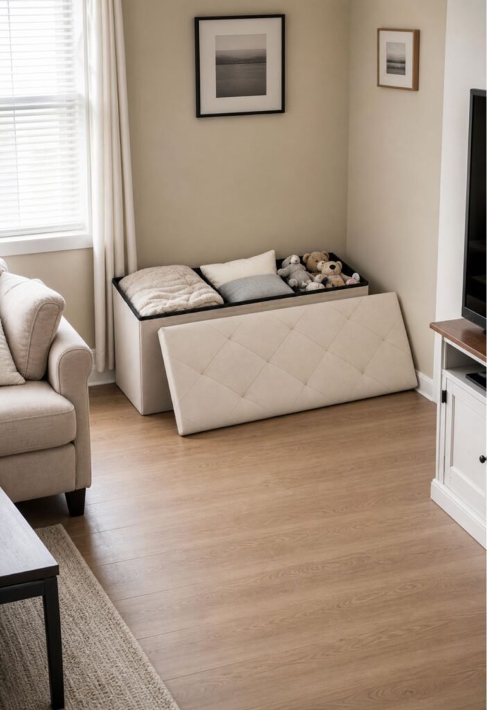 Storage ottoman for a small living room