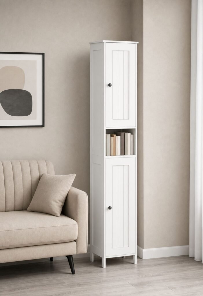 Slim cabinet for storage in a small living room