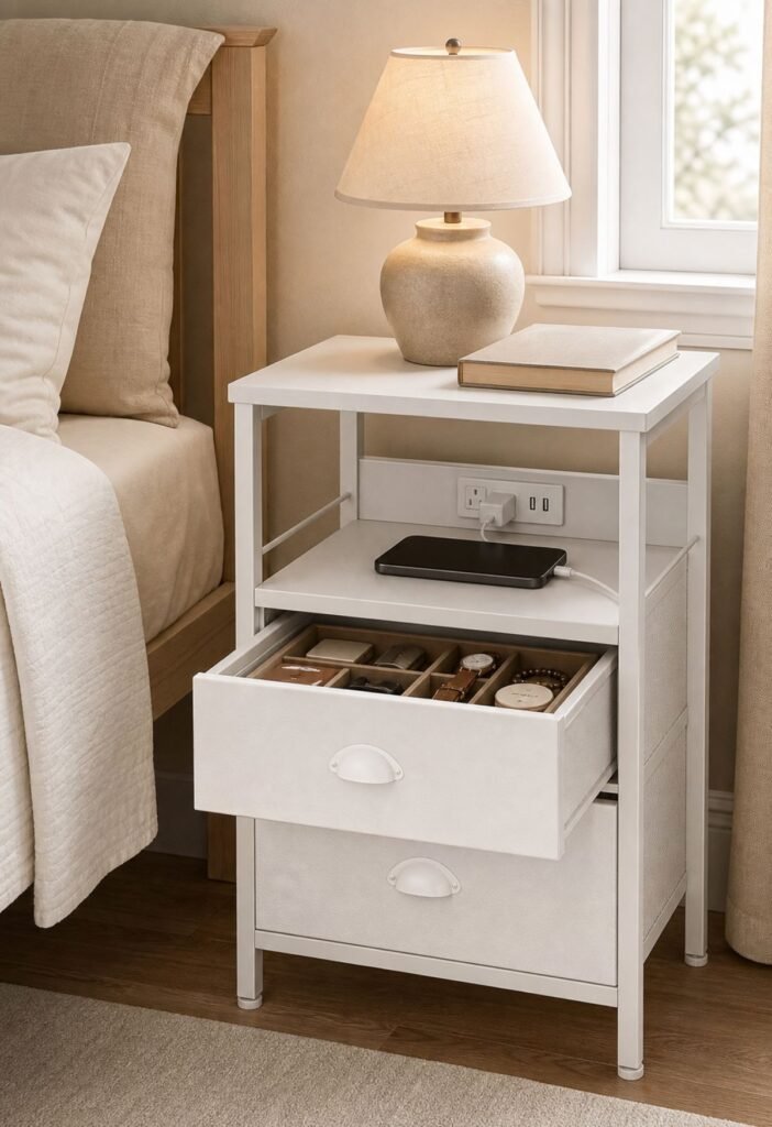 Organized nightstand with drawers for bedroom essentials