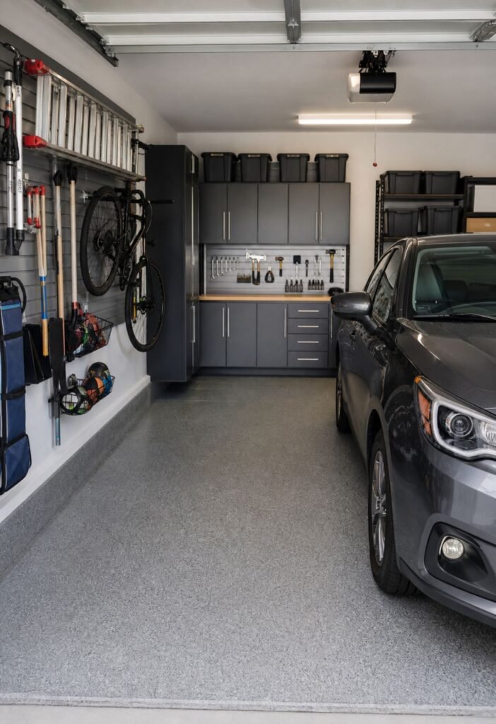 Measuring garage walls and storage areas before organizing