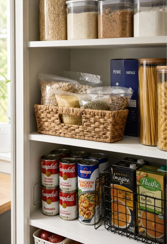 Pantry basket holding ingredients for meals planned for the week